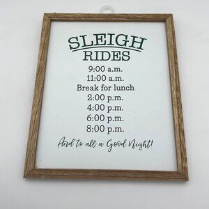 Horizon Discontinued 8.5"x10.5" Wooden Framed SLEIGH RIDES HOURS Xmas Decor NWT
